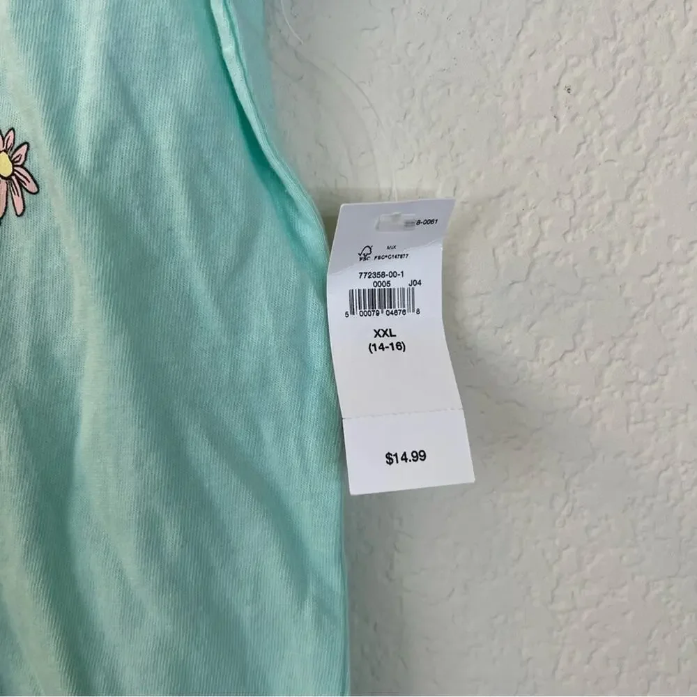 Gap Kids Girls Are Strong Floral short sleeve graphic tee mint aqua green